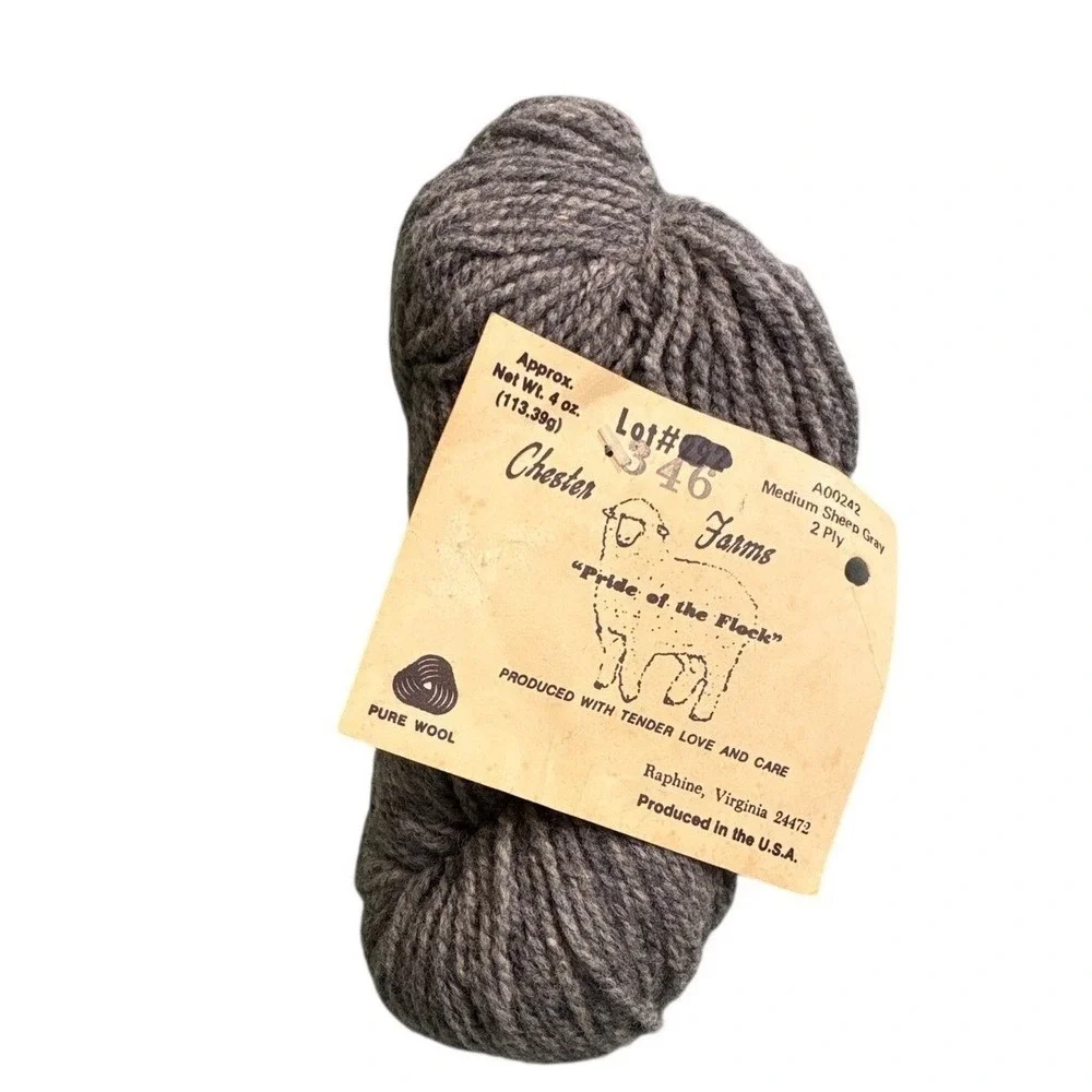 Chester farms yarn wool 1 skein 2 ply 4 ounces‎ heather gray made in USA